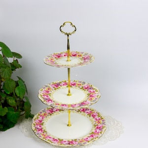 ON SALE Royal Albert Serena 3-Tiered Cake Stand, English Bone China Cake Stand, Replacement China, Vintage Afternoon Tea Party