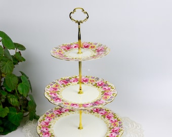 ON SALE Royal Albert Serena 3-Tiered Cake Stand, English Bone China Cake Stand, Replacement China, Vintage Afternoon Tea Party