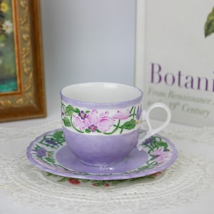 Mitterich Purple Floral Demitasse Cup and Saucer, German Porcelain Tea Cup, Vintage China, Replacement China