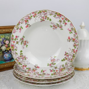 Haviland Limoges Set mit 4 Suppenschüsseln mit Rand, Vintage-Ersatzgeschirr aus französischem Porzellan