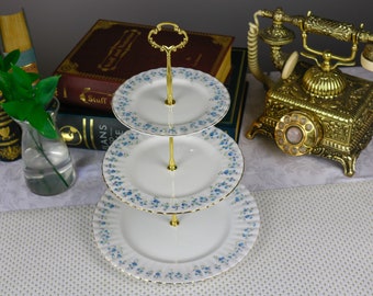 Royal Albert Memory Lane 3 Tiered Cake Stand, English Bone China Cake Stand, Vintage China