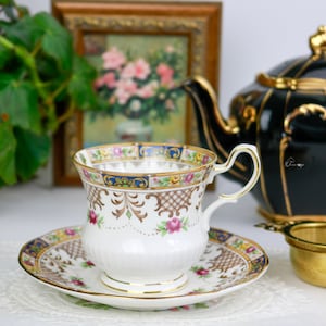 Queen's Kenilworth Teacup and Saucer, English Bone China Tea Cup, Replacement China, Vintage China