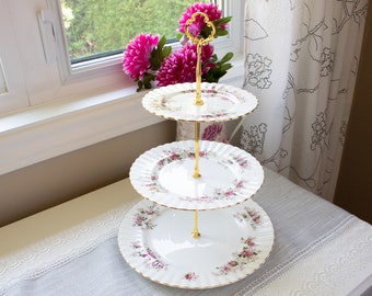 Royal Albert Lavender Rose 3-Tiered Cake Stand, English Bone China Cake Stand, Replacement China, Tea Party,  ca 1961