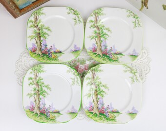 Royal Albert Greenwood Tree Set of 4 Side Plates, English Bone China Bread and Butter Plates, Replacement China, Vintage China