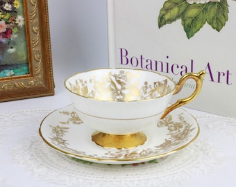 Coalport White and Gold Teacup and Saucer, English Bone China Tea Cup and Saucer, Vintage China, Replacement China