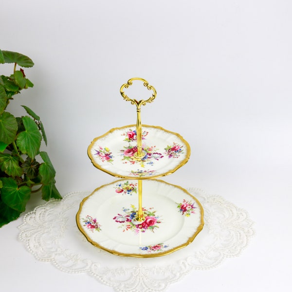Hammersley Lady Patricia  2 Tiered Cake Stand, English Porcelain Tidbit Tray