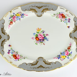 Coalport Rosemary Large Gray 15 inch Oval Platter, English Bone China Replacement Platter