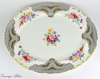 Coalport Rosemary Large Grey 15-Zoll-Oval-Servierplatte, englische Bone China-Ersatzplatte