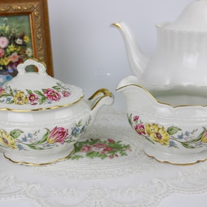 Royal Jackson Lady Mayfair Large Covered Sugar Bowl and Creamer Set, Afternoon Tea Party, Vintage China, Replacement China