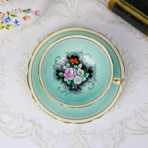Paragon Robin's Egg Blue Floral Teacup and Saucer, English Bone China Tea Cup, Replacement China, Vintage China