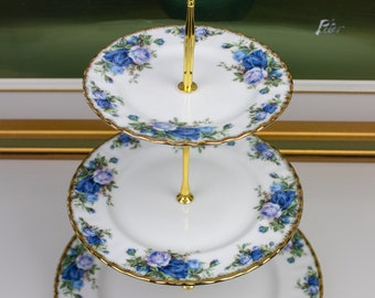 Royal Albert Moonlight Rose 3-Tiered Cake Stand, English Bone China Cake Stand, Replacement China, Tea Party,