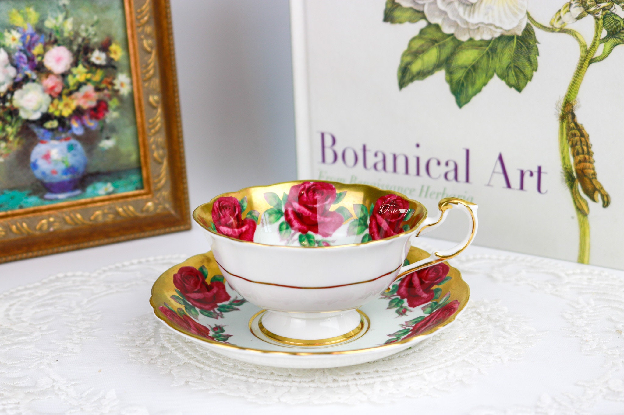 Paragon Teacup and Saucer with Large Red Cabbage Roses, English Bone China Tea Cup and Saucer, Replacement Saucer, Pattern A1437/9