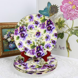 Set of 4 Maxwell Williams Cream Pansy Dessert Plates, Porcelain Chintz Pie Plates, Afternoon Tea, Tea Party, Vintage China