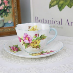 Shelley Begonia Teacup And Saucer, English Bone China Tea Cup and Saucer, Vintage China, Replacement China