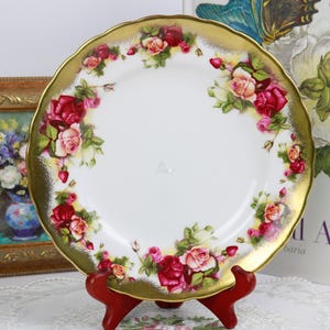 Assiette à dîner Royal Chelsea Golden Rose de 30 cm, assiette à dîner en porcelaine tendre anglaise, porcelaine de remplacement