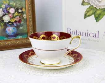 Aynsley Red and White Teacup and Saucer, English Bone China Tea Cup and Saucer, Replacement China, Vintage China, Tea Party