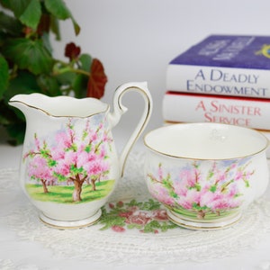 Royal Albert Blossom Time Kleines offenes Sahne- und Zuckerset, englischer Bone China Milchkännchen und Zuckerdose, Vintage China, Ersatz China