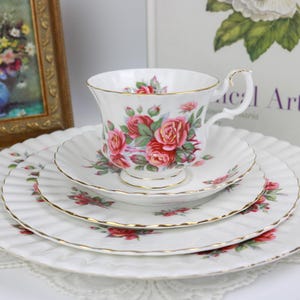 Royal Albert Centennial Rose 5 Piece Place Setting, Bone China English Tea Cup Set, Replacement China, Vintage China, Replacement China