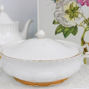 Royal Albert Val d&#39;Or Covered Vegetable Bowl, English Bone China Dinnerware, Replacement China