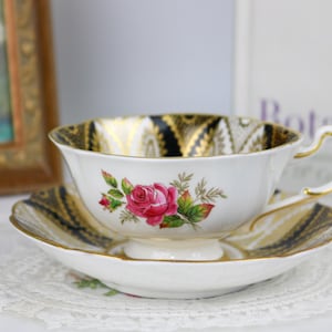 Tazza da tè e piattino Paragon con grande rosa rosa, tazza da tè e piattino in porcellana inglese, porcellana vintage, porcellana antica, tazza da tè da appoggio