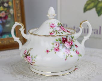 Royal Albert Cottage Garden Large Covered Vintage Bone China Sugar Bowl