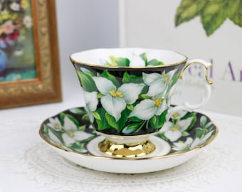 ON SALE Royal Albert Provincial Flowers Series Trillium Teacup And Saucer, English Bone China Tea Cup and Saucer
