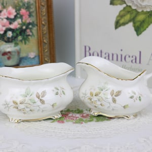 Royal Albert Haworth Kleines offenes Sahne- und Zuckerset, englisches Bone China Milchkännchen und Zuckerdose, Vintage China, Ersatz China