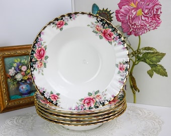 Royal Albert Concerto Set of 6 Rimmed Soup Bowls, Vintage English Bone China Soup Bowls, Vintage China, Replacement China