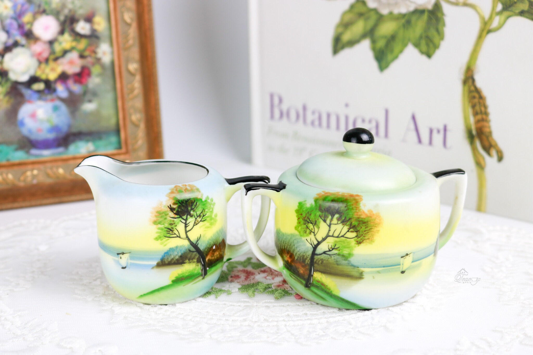 Noritake Small Hand Painted Cream and Sugar Set, Porcelain Milk