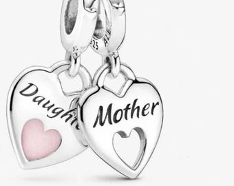 Charm de doble corazón dividido, charm de plata auténtica S925 para pulsera Pandora - Joyería para mujer