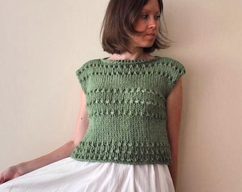 Green Knit Sleeveless Sweater Vest – Acrylic Wool Blend, Short Length