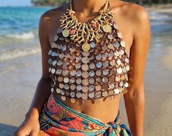 Crocheted Sequin Beach Top | Boho Festival Halter Neck Top