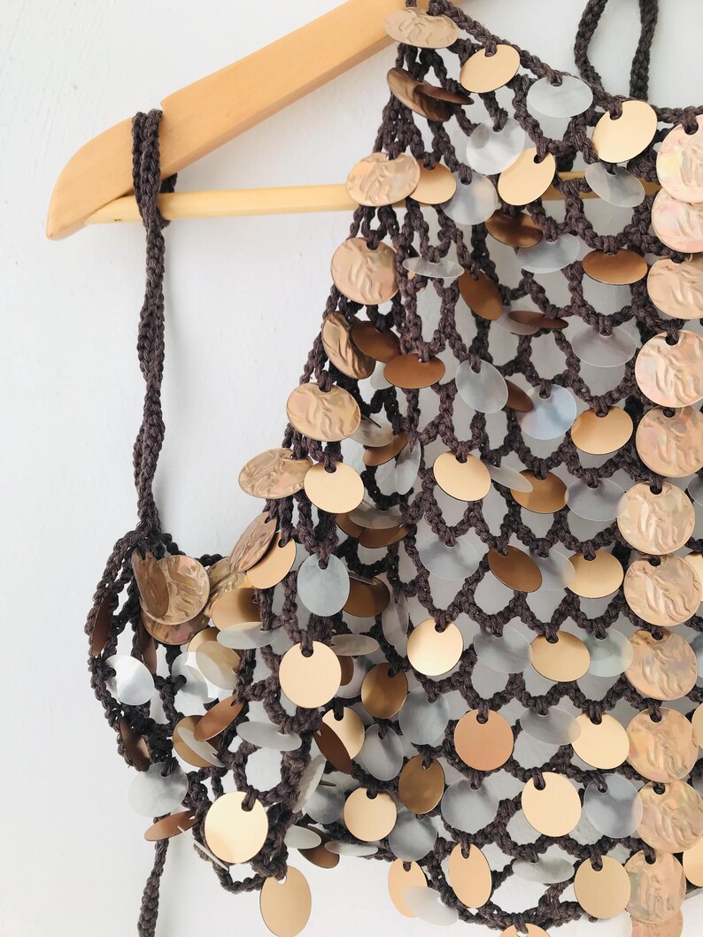 Crocheted Sequin Beach Top | Boho Festival Halter Neck Top image 7