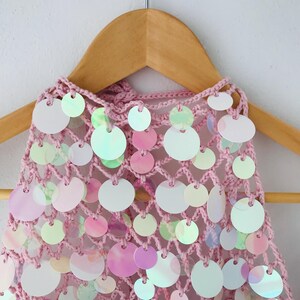 Pink Crocheted Sequin Beach Top | Boho Festival Halter Neck Top image 2