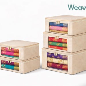 Weavcare ( Set Of 5) (Size: 16 x 13 x 3 Inches) Cotton Canvas Storage Bag