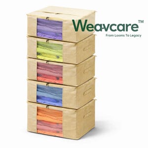 Weavcare (Set of 5) (Size: 17 X 14 X 7 Inches) Cotton Canvas Storage Bag With Dual Pocket