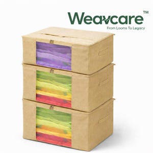 Weavcare (Set of 3) (Size: 17 X 14 X 7 Inches) Cotton Canvas Storage Bag With Dual Pocket
