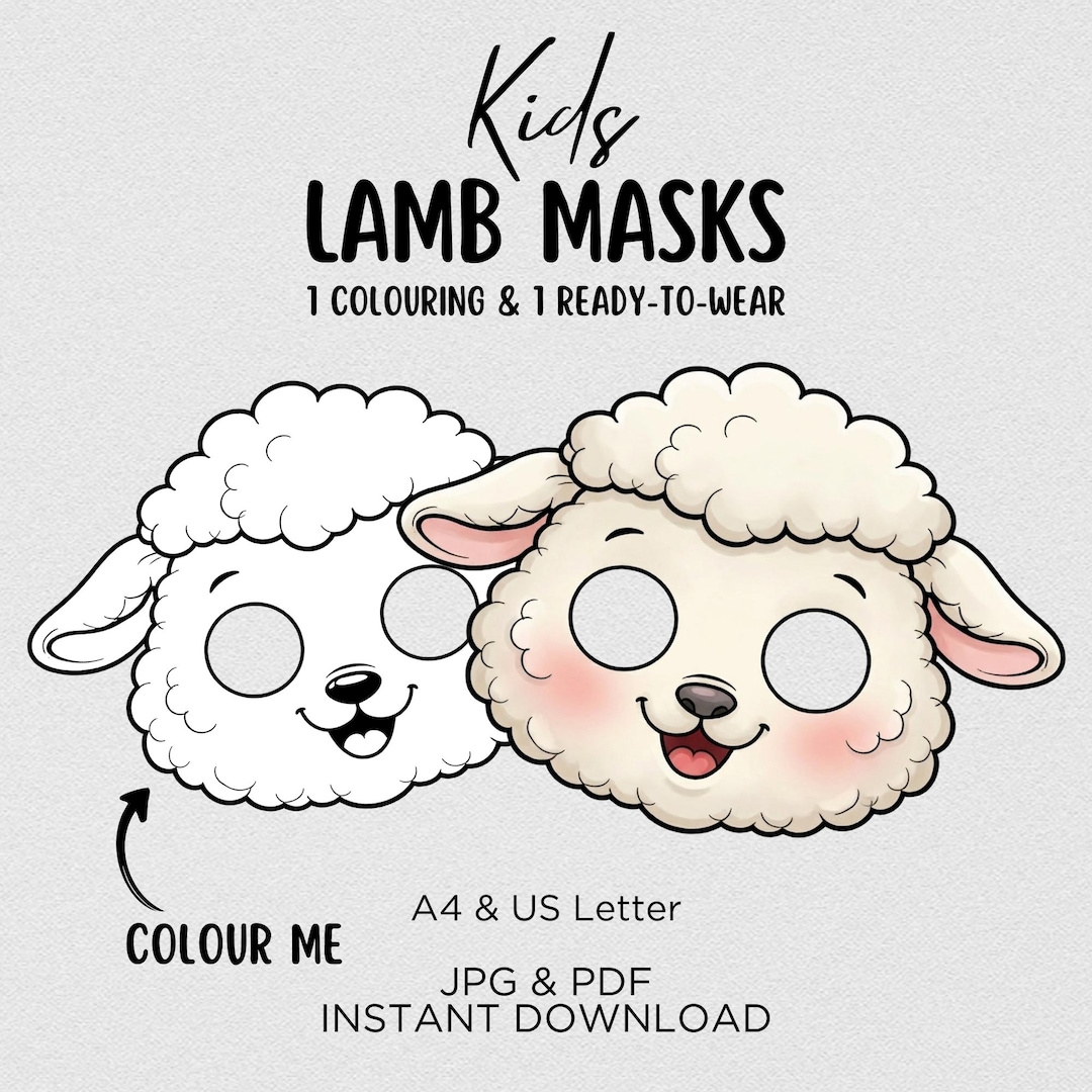 Lamb Masks | Kids Craft Activity, Colouring & Ready-to-wear (JPG and ...