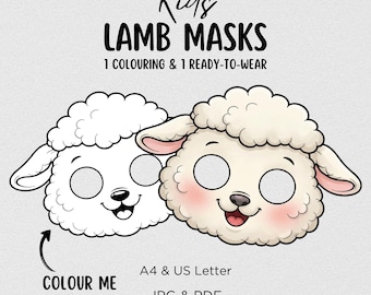 Lamb Masks | Kids Craft Activity, Colouring & Ready-to-Wear (JPG and PDF Digital Download)