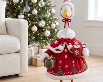 Weihnachtsgans-Kostüm (58 cm), Weihnachtsmann-Gänsekostüm für den Garten, Weihnachtsgans-Kostüm für die Veranda, Weihnachtsgans-Dekoration, Gartendekoration mit Gänsen