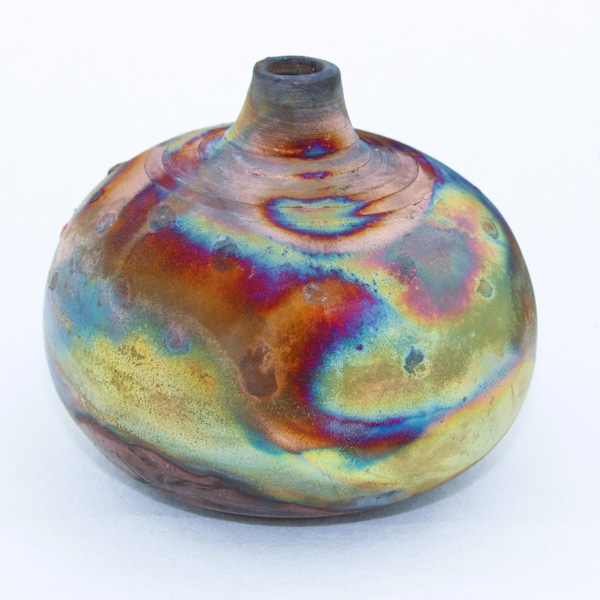 Raku-Vase in Kupfer matt glasiert