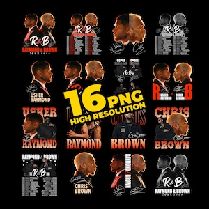 Puede incluir: Una colecci&oacute;n de 16 im&aacute;genes PNG sobre un fondo negro. Las im&aacute;genes presentan a Usher Raymond y Chris Brown, con el texto "R&B Raymond & Brown Tour 2020". Las im&aacute;genes est&aacute;n en alta resoluci&oacute;n.