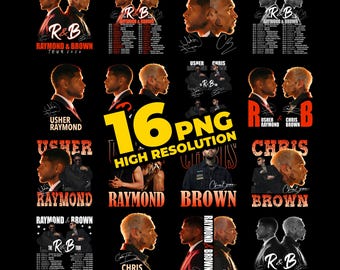 Paquete de imágenes PNG con diseños de merchandising musical de la gira de R&B de Raymond y Brown 2026 (descarga digital)