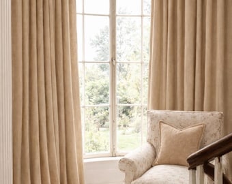 Buff Tan "SWEET ANNIE" Linen Weave Custom Farmhouse Rod Pocket Drapes w/ 3" Header - 100" long - Fits 2" Rod - 2 Single Width PANELS