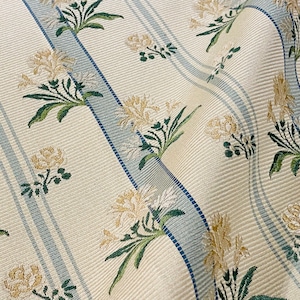 Lelievre Paris Creme Bleu &quot;LES BLEUETS&quot; Louix XVI French Floral Stripe Lampas Fabric - 4054-02 - Retail 1,226 yd - Below Wholesale - 2.3 yds