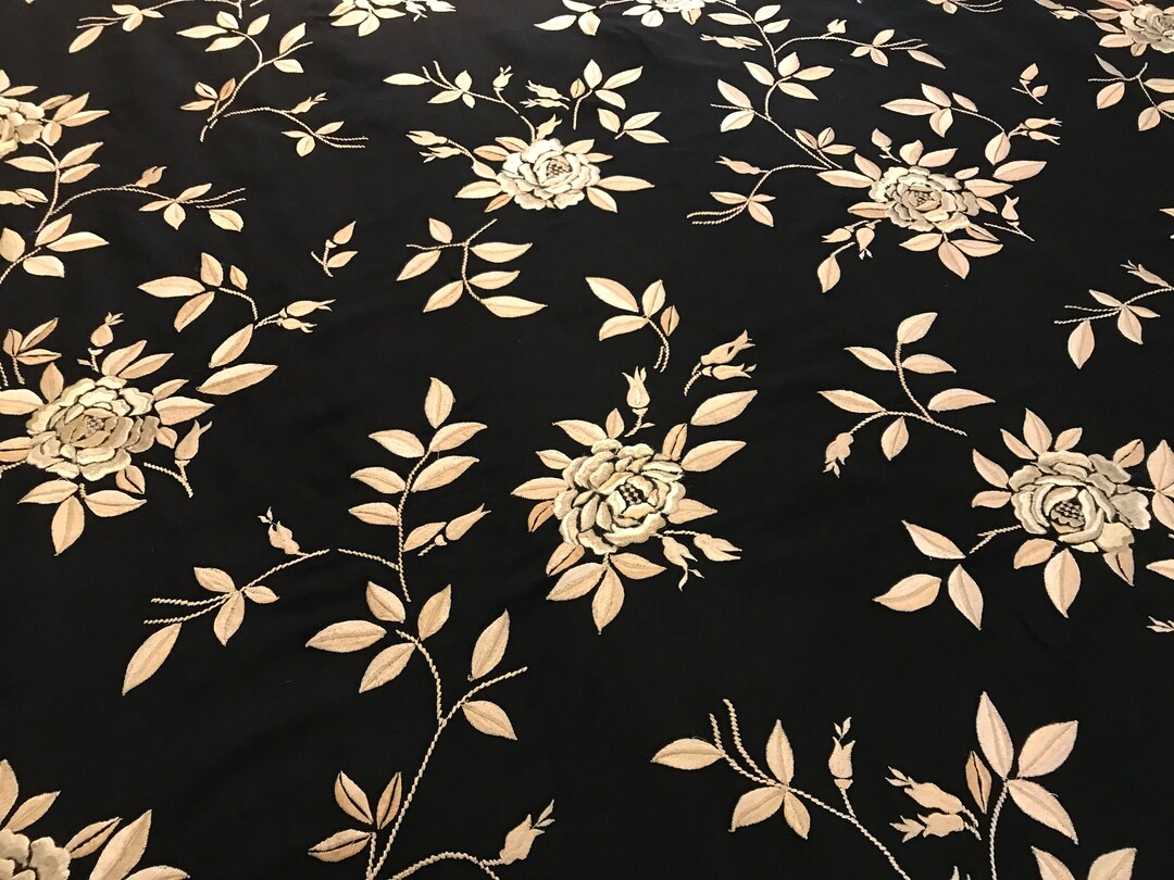 Ralph Lauren Black Pearl josefina Embroidery Embroidered Silk Ottoman Fabric LFY66054F Retails