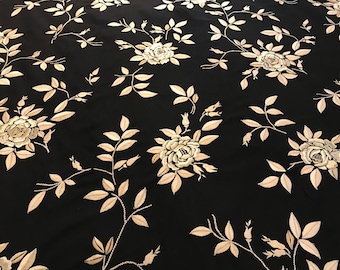 Ralph Lauren Black Pearl "JOSEFINA EMBROIDERY" Embroidered Silk Ottoman Fabric - LFY66054F - Retails 660.00 yd - Below Wholesale - 14 yds