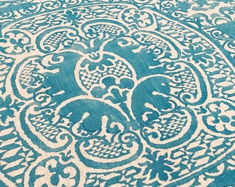 Quadrille Dark Turquoise "VENETO" Medallion Linen Print Fabric - 302211F - Retails 344.00 yd - Below Wholesale - 3.2 yds