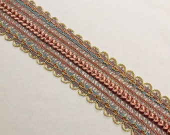 LYON, FRANCE Ice Blue, Rose & Beige Ornate French Passementerie Galon Braid Trim - 10.6 Yards - Free Shipping