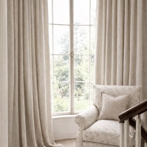 Feather Gray "SWEET ANNIE" Linen Weave Custom Farmhouse Rod Pocket Drapes w/ 3" Header - 100" long - Fits 2" Rod - 2 Single Width PANELS